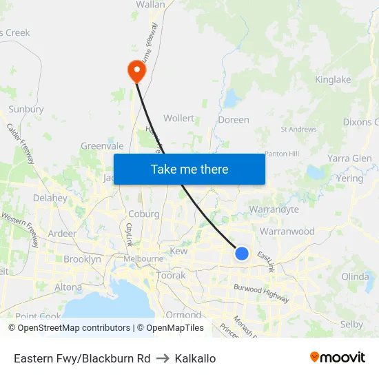 Eastern Fwy/Blackburn Rd to Kalkallo map