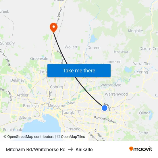 Mitcham Rd/Whitehorse Rd to Kalkallo map