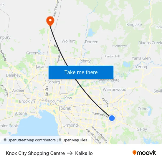 Knox City Shopping Centre to Kalkallo map