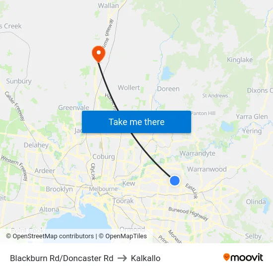 Blackburn Rd/Doncaster Rd to Kalkallo map