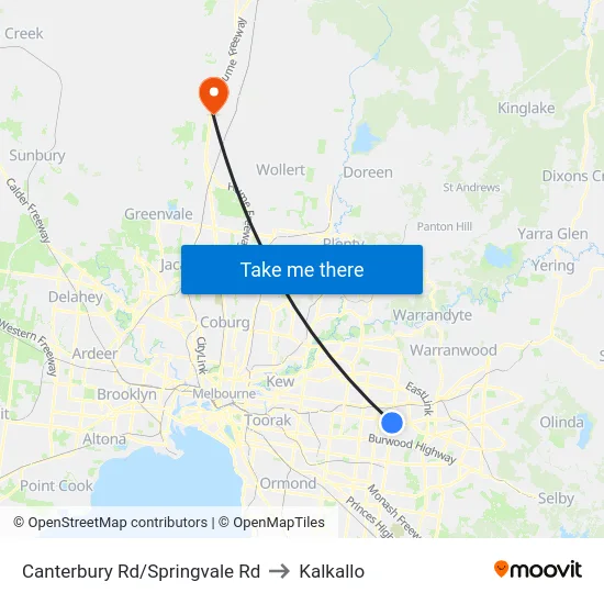Canterbury Rd/Springvale Rd to Kalkallo map