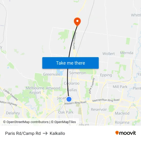 Paris Rd/Camp Rd to Kalkallo map