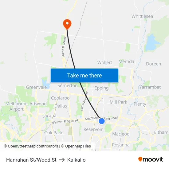 Hanrahan St/Wood St to Kalkallo map