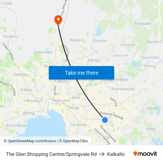 The Glen Shopping Centre/Springvale Rd to Kalkallo map