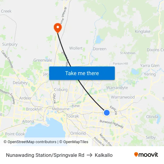 Nunawading Station/Springvale Rd to Kalkallo map