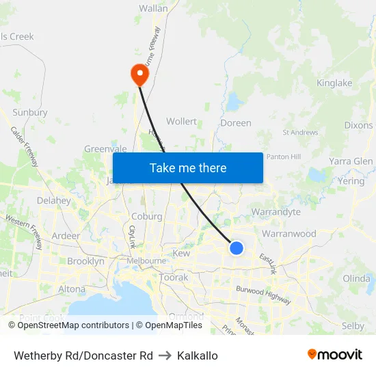 Wetherby Rd/Doncaster Rd to Kalkallo map
