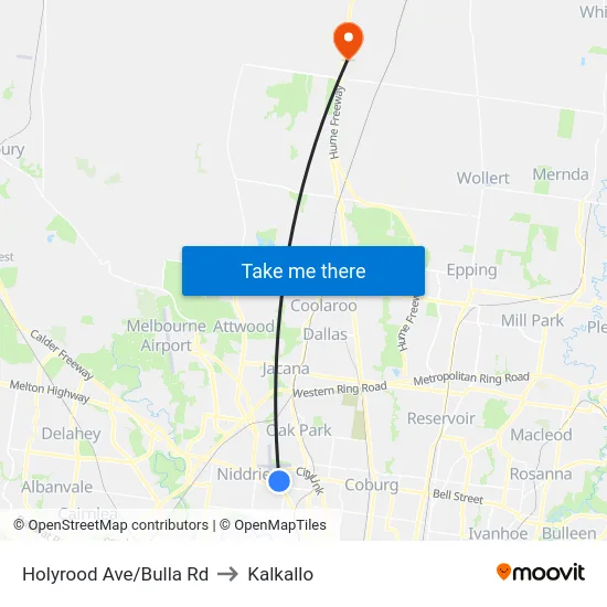 Holyrood Ave/Bulla Rd to Kalkallo map