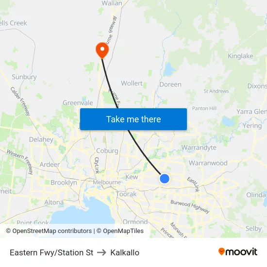 Eastern Fwy/Station St to Kalkallo map