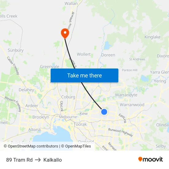 89 Tram Rd to Kalkallo map