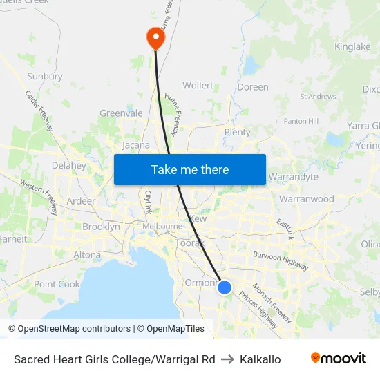 Sacred Heart Girls College/Warrigal Rd to Kalkallo map