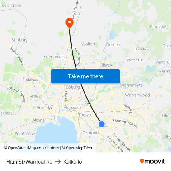 High St/Warrigal Rd to Kalkallo map