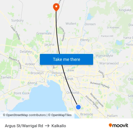 Argus St/Warrigal Rd to Kalkallo map