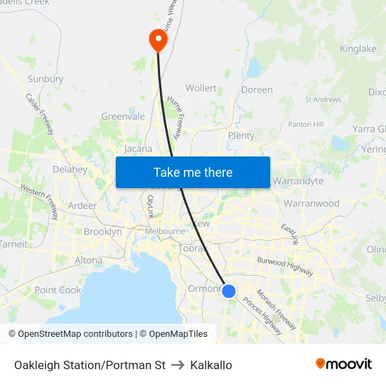 Oakleigh Station/Portman St to Kalkallo map