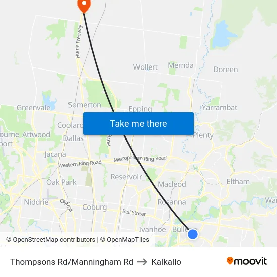 Thompsons Rd/Manningham Rd to Kalkallo map