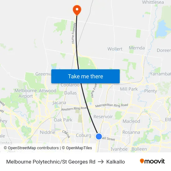 Melbourne Polytechnic/St Georges Rd to Kalkallo map