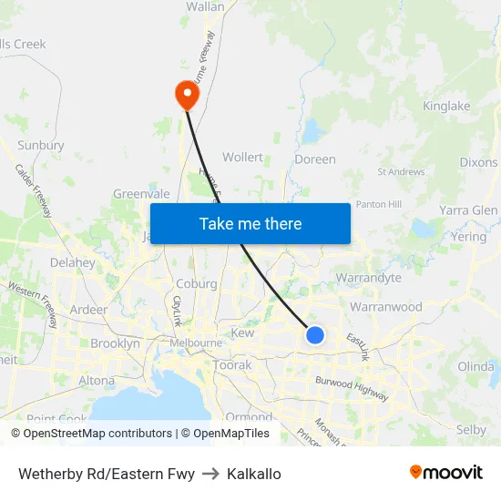 Wetherby Rd/Eastern Fwy to Kalkallo map