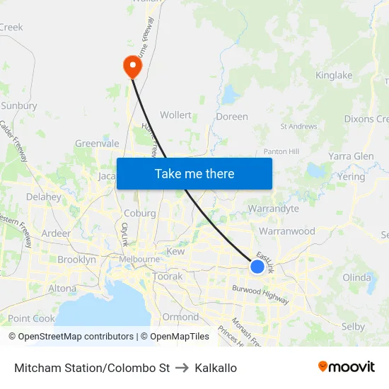 Mitcham Station/Colombo St to Kalkallo map