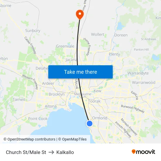 Church St/Male St to Kalkallo map
