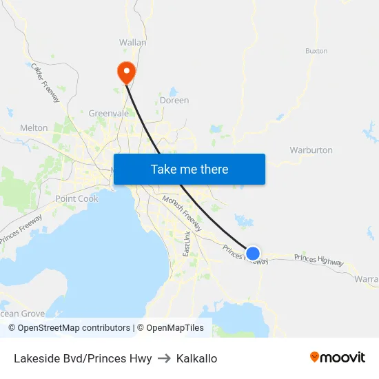 Lakeside Bvd/Princes Hwy to Kalkallo map