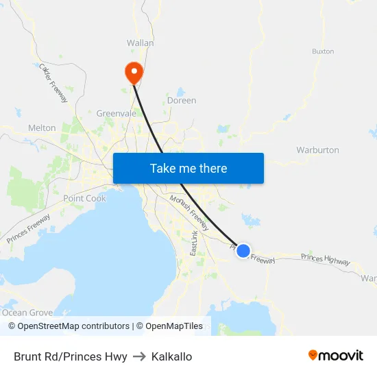 Brunt Rd/Princes Hwy to Kalkallo map