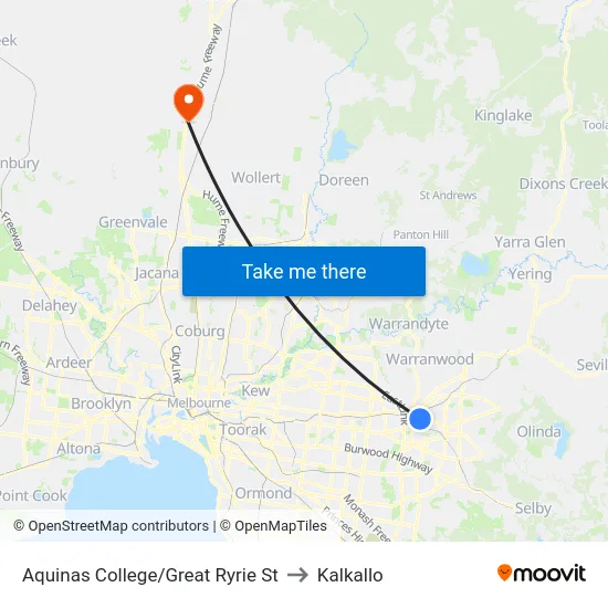 Aquinas College/Great Ryrie St to Kalkallo map
