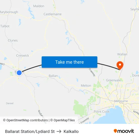 Ballarat Station/Lydiard St to Kalkallo map