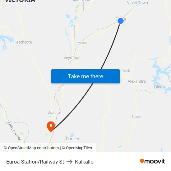 Euroa Station/Railway St to Kalkallo map