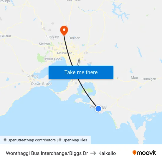 Wonthaggi Bus Interchange/Biggs Dr to Kalkallo map