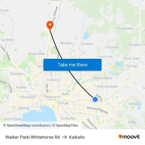 Walker Park/Whitehorse Rd to Kalkallo map