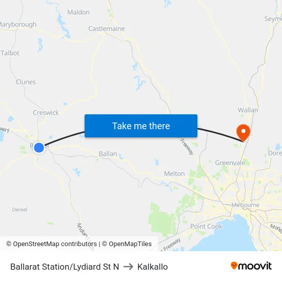 Ballarat Station/Lydiard St N to Kalkallo map