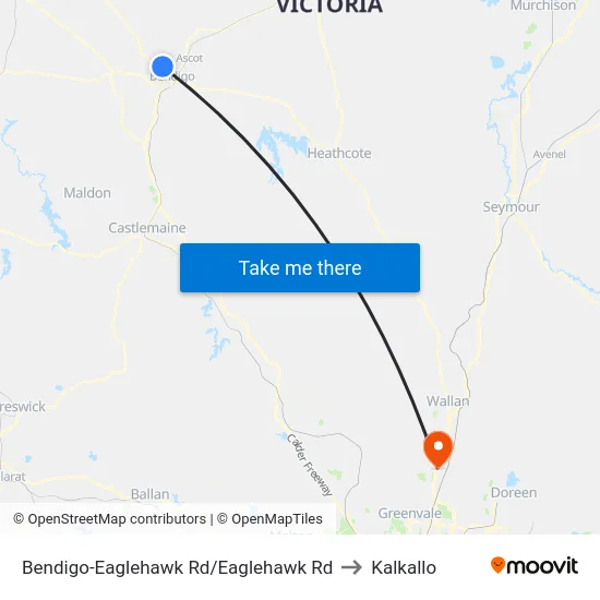 Bendigo-Eaglehawk Rd/Eaglehawk Rd to Kalkallo map
