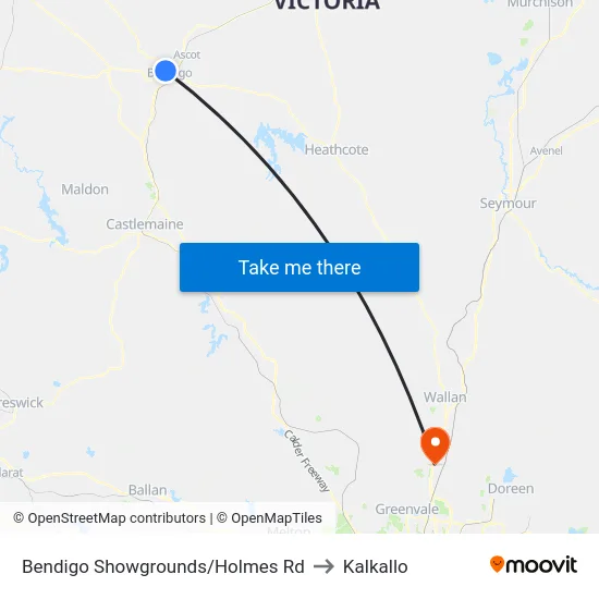 Bendigo Showgrounds/Holmes Rd to Kalkallo map
