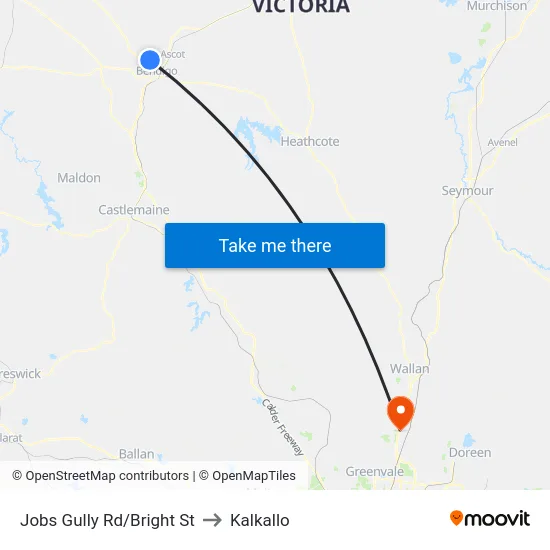 Jobs Gully Rd/Bright St to Kalkallo map