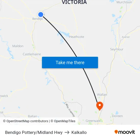 Bendigo Pottery/Midland Hwy to Kalkallo map