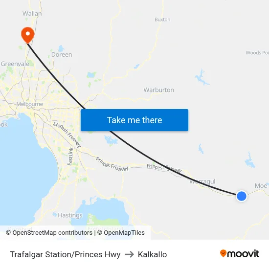 Trafalgar Station/Princes Hwy to Kalkallo map