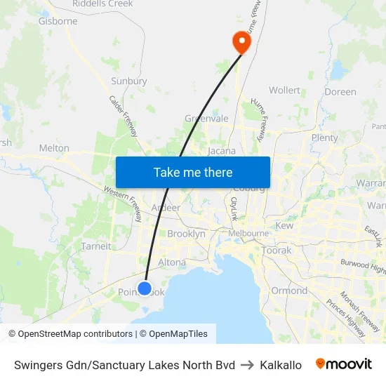 Swingers Gdn/Sanctuary Lakes North Bvd to Kalkallo map