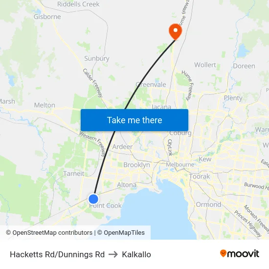 Hacketts Rd/Dunnings Rd to Kalkallo map