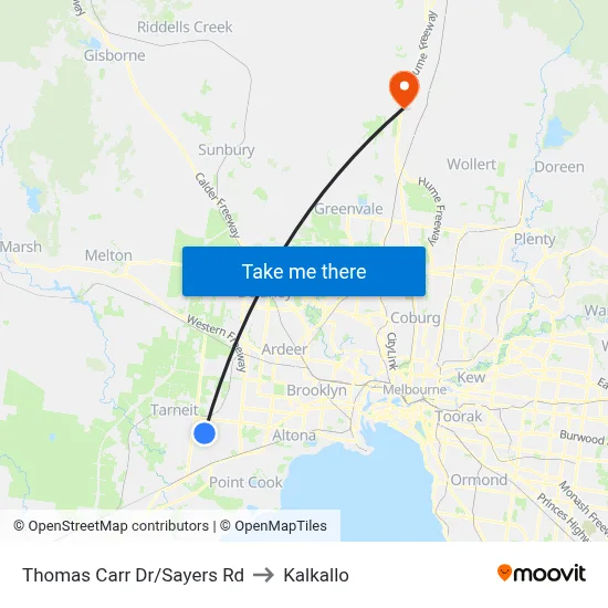 Thomas Carr Dr/Sayers Rd to Kalkallo map