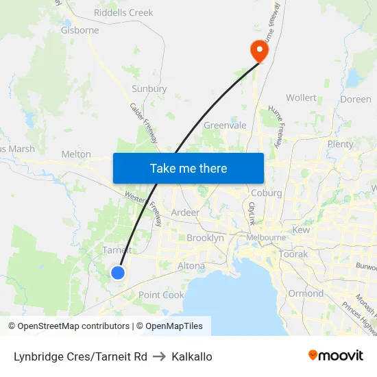Lynbridge Cres/Tarneit Rd to Kalkallo map
