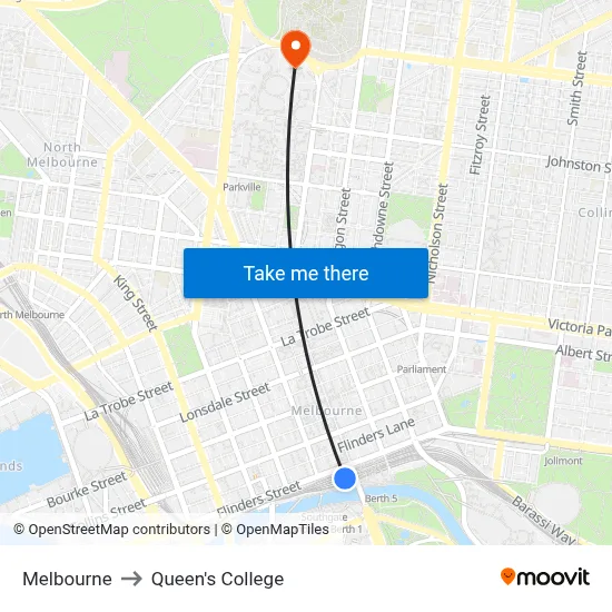 Melbourne to Queen's College map