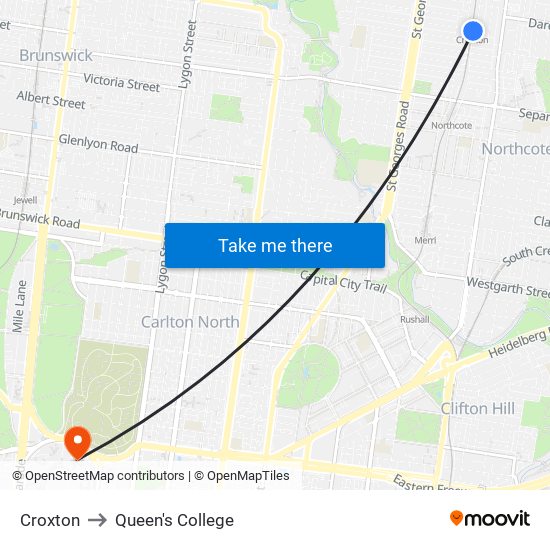 Croxton to Queen's College map