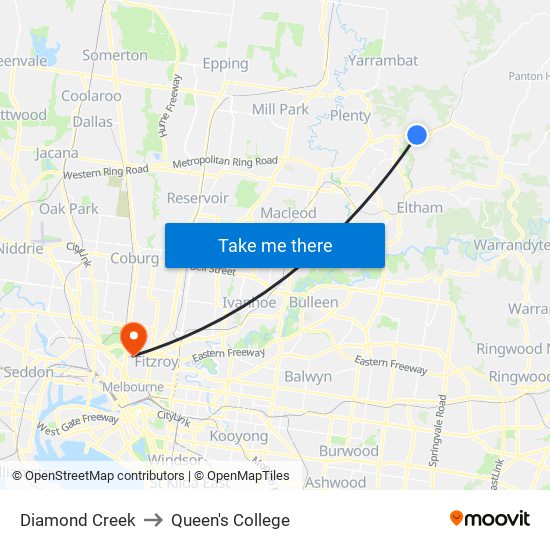 Diamond Creek to Queen's College map