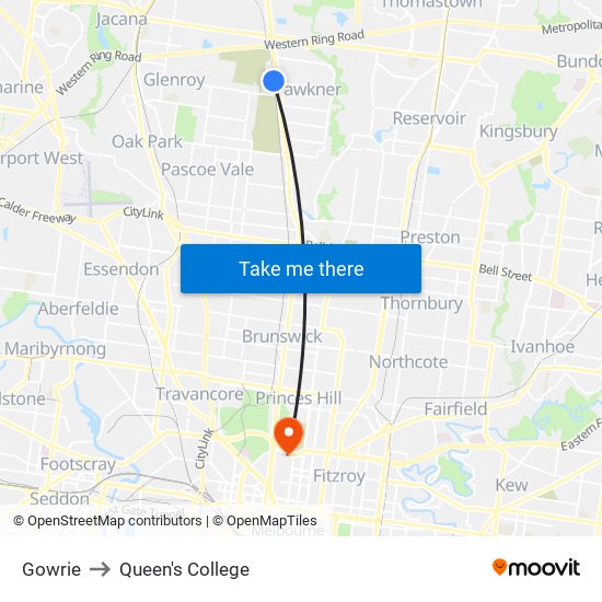 Gowrie to Queen's College map