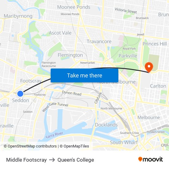 Middle Footscray to Queen's College map