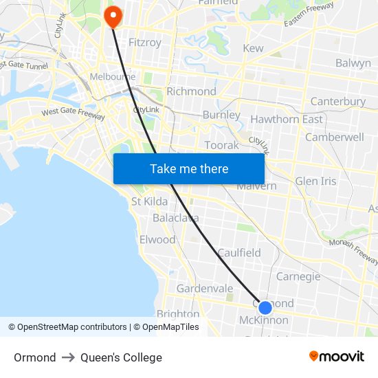 Ormond to Queen's College map