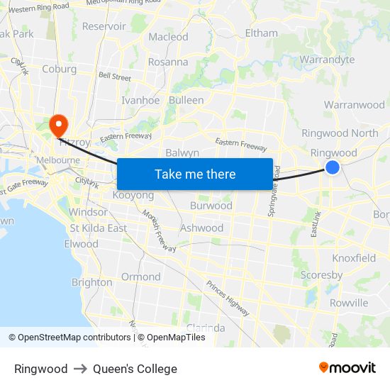 Ringwood to Queen's College map