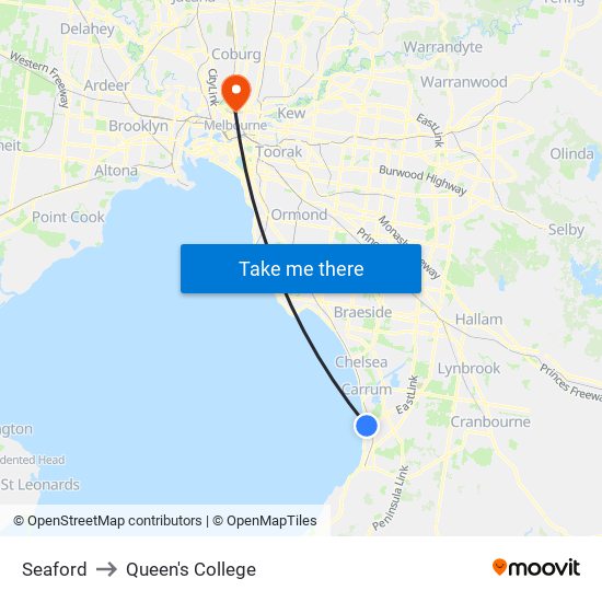 Seaford to Queen's College map