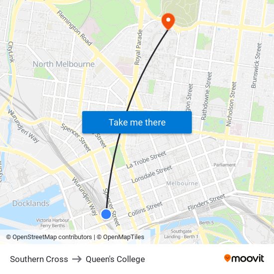 Southern Cross to Queen's College map