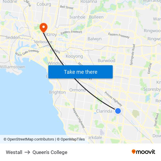 Westall to Queen's College map