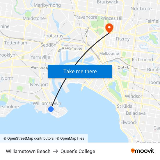 Williamstown Beach to Queen's College map